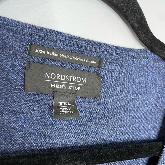 Nordstrom Sweater Pullover V-Neck Blue 100% Italian Merino Wool - Picture 5 of 6